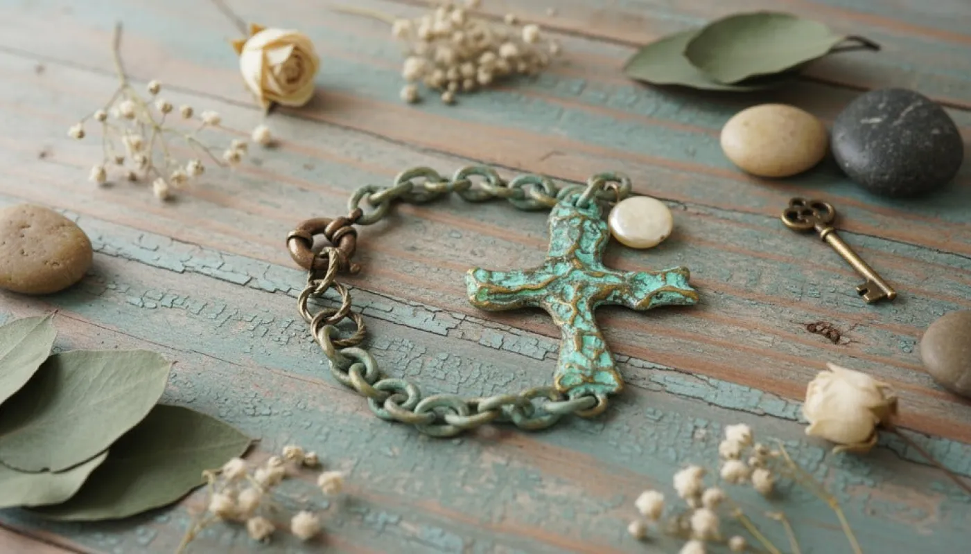Turquoise Cross Bracelet with Chain and Charm Accents sold by Charming Charlie