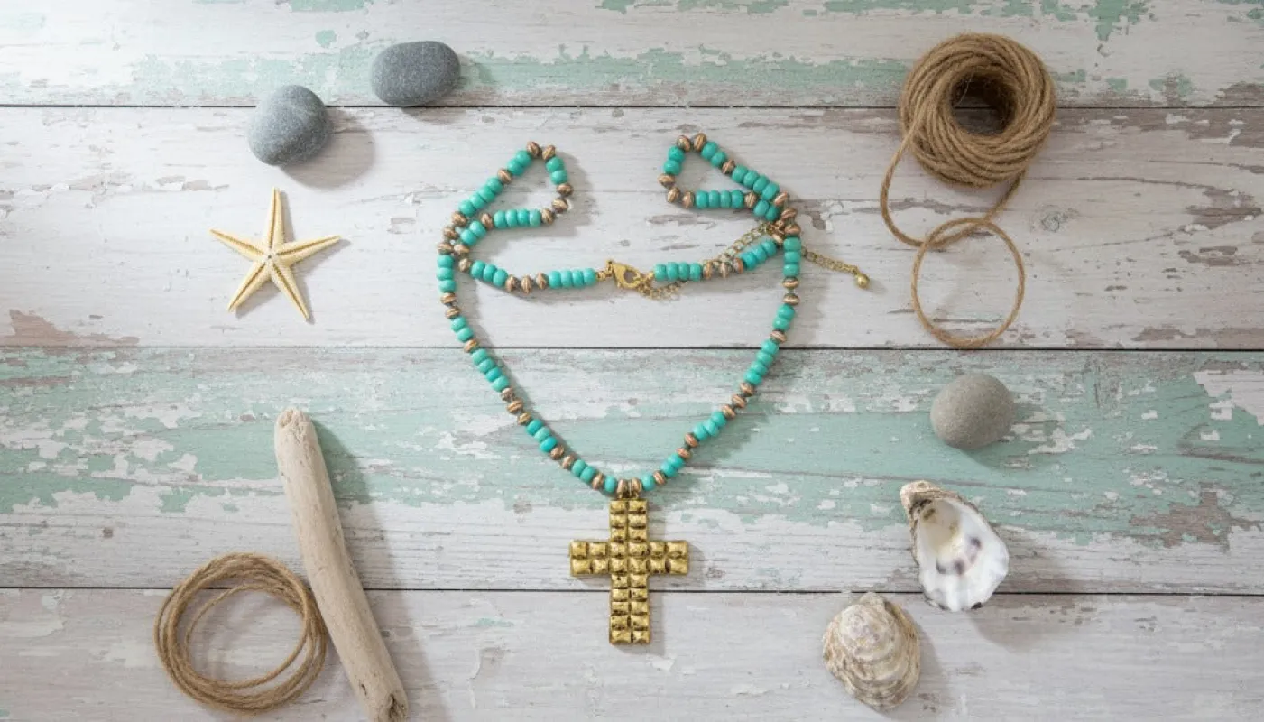 Beaded Cross with Gold Accent Necklace sold by Charming Charlie