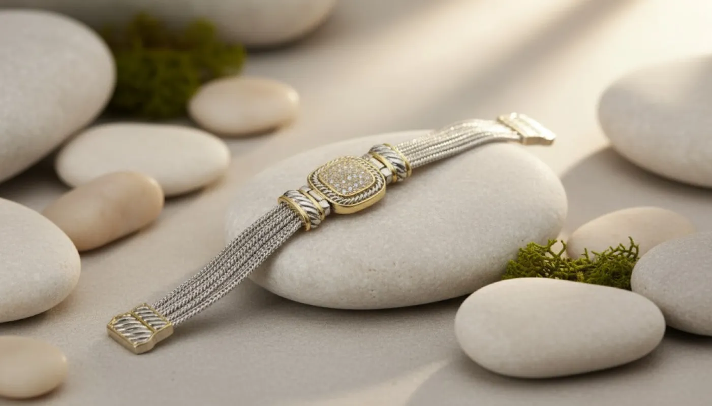 Silver and Gold Bracelet with Diamond-Accented Centerpiece sold by Charming Charlie