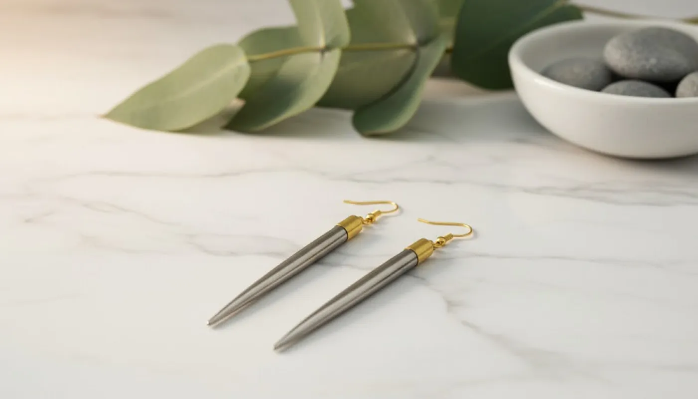 Sleek Steel Drop Earrings sold by Charming Charlie