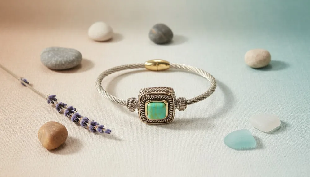 Silver Bracelet with Turquoise Square Stone sold by Charming Charlie