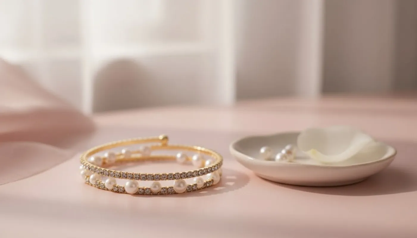 Gold Bracelet with Pearls and Crystals sold by Charming Charlie