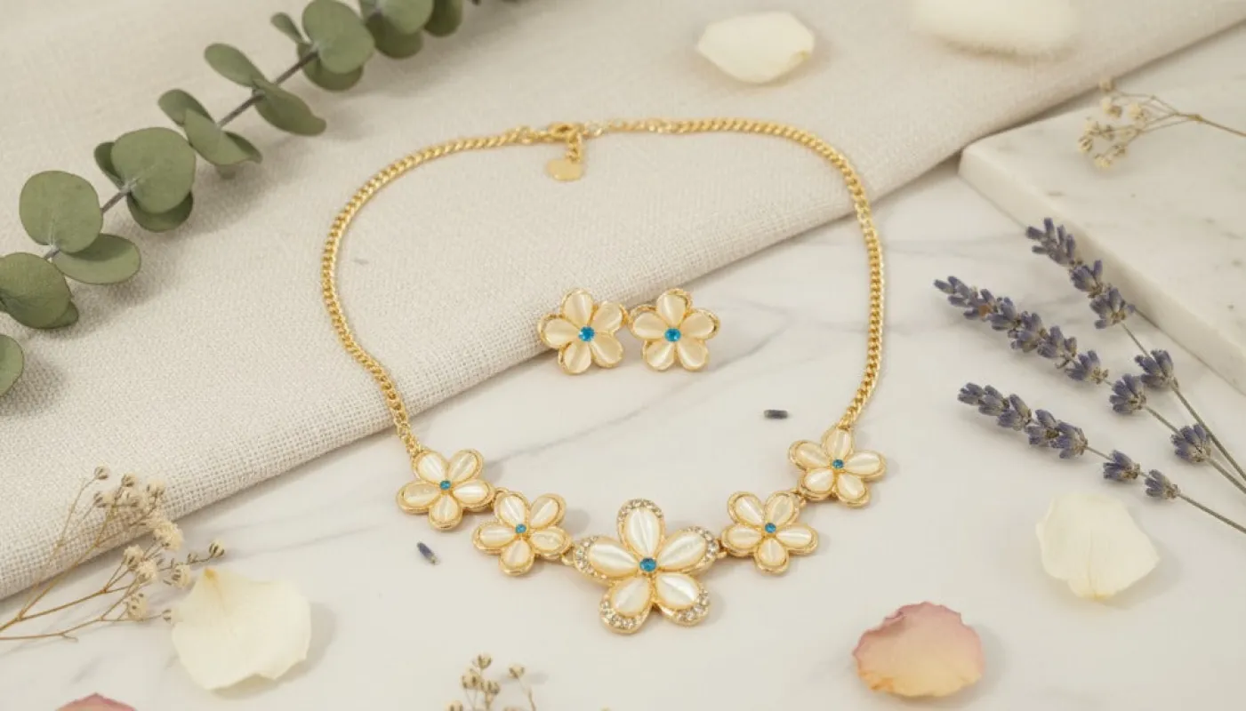 Gold Plated Floral Set Necklace sold by Charming Charlie