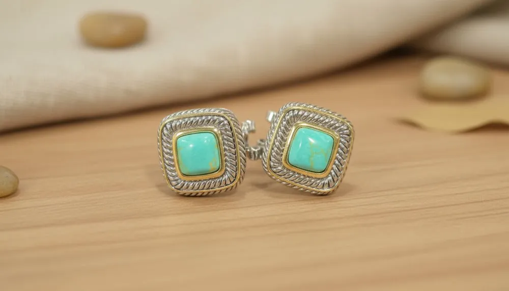 Classic Turquoise Box Stud Earrings sold by Charming Charlie