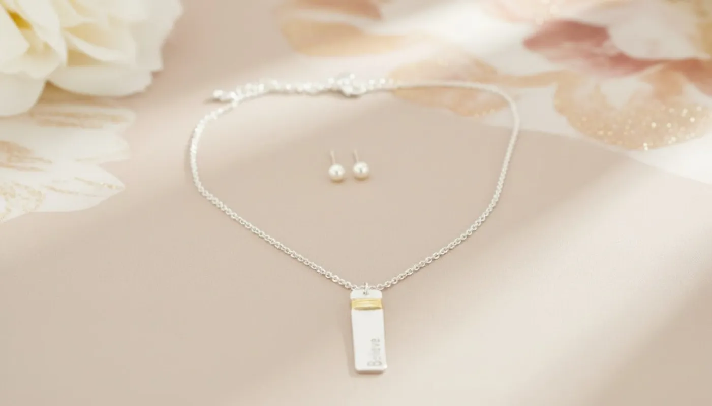 Believe Charm Pearl Set Necklace sold by Charming Charlie