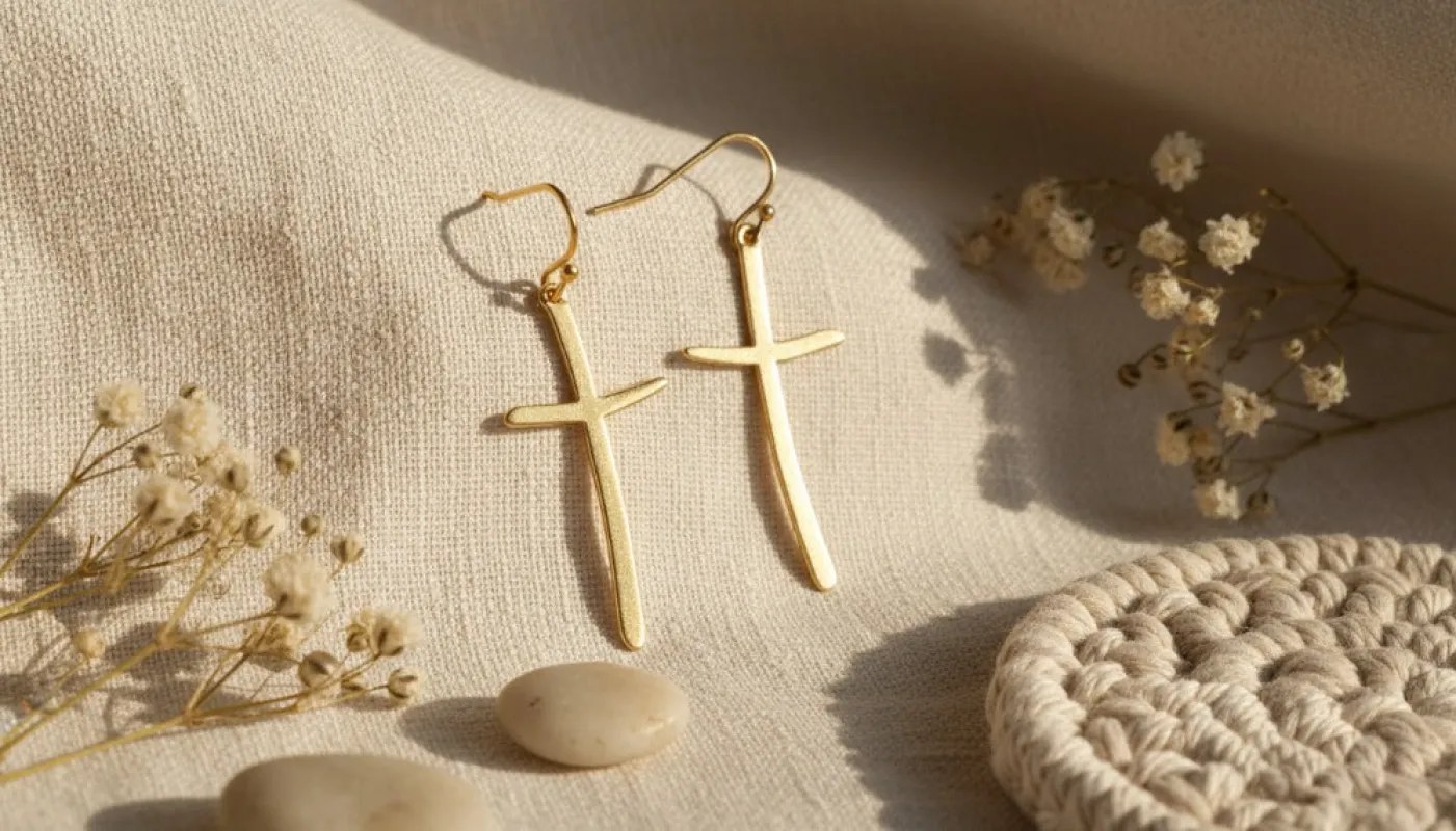 Gold Cross Shaped Dangle Earrings sold by Charming Charlie