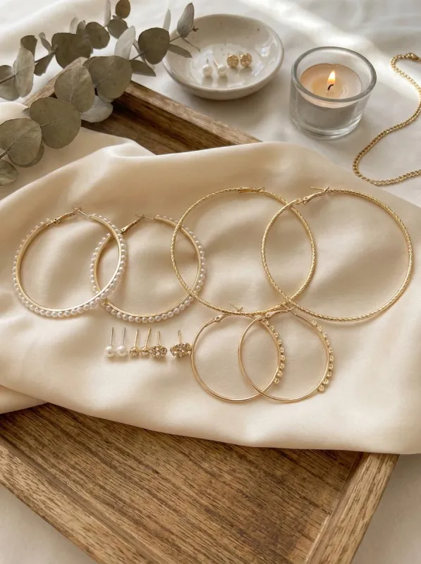 Chic Gold Hoops with Pearl Stud Trio Earrings sold by Charming Charlie