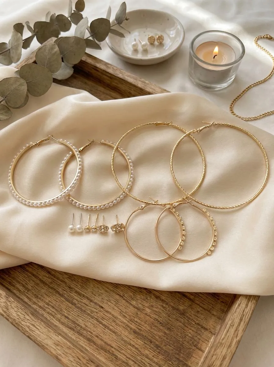 Chic Gold Hoops with Pearl Stud Trio Earrings sold by Charming Charlie