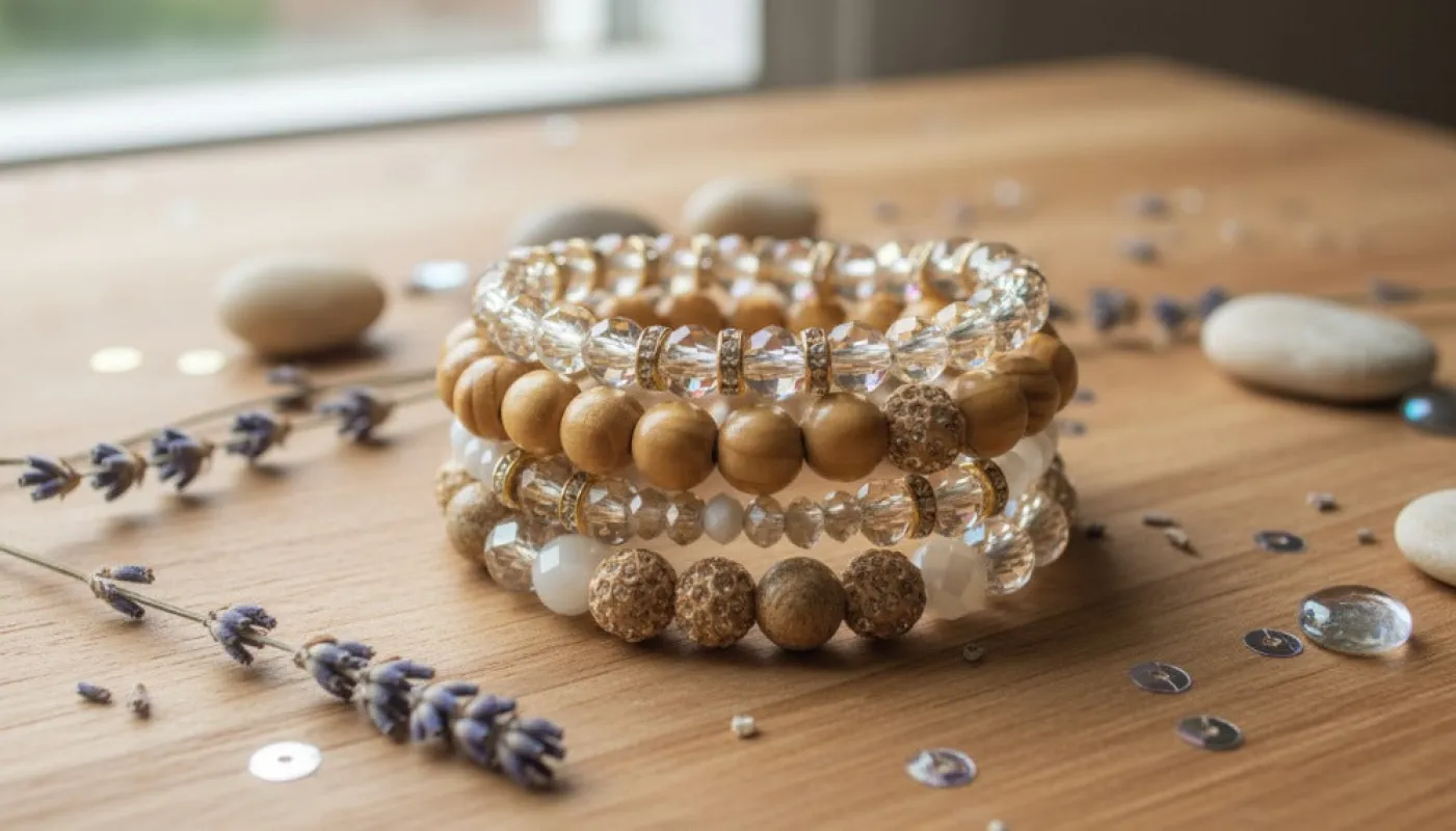 Wood and Crystal Beaded Bracelet Stack sold by Charming Charlie