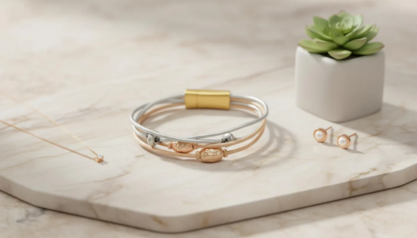 Tri-Tone Bracelet with Gold and Silver Accents sold by Charming Charlie