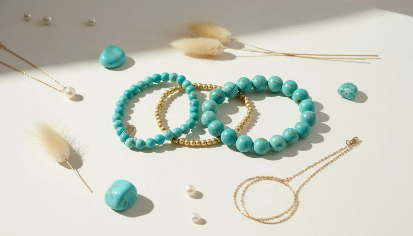 Turquoise and Gold Beaded Bracelet sold by Charming Charlie