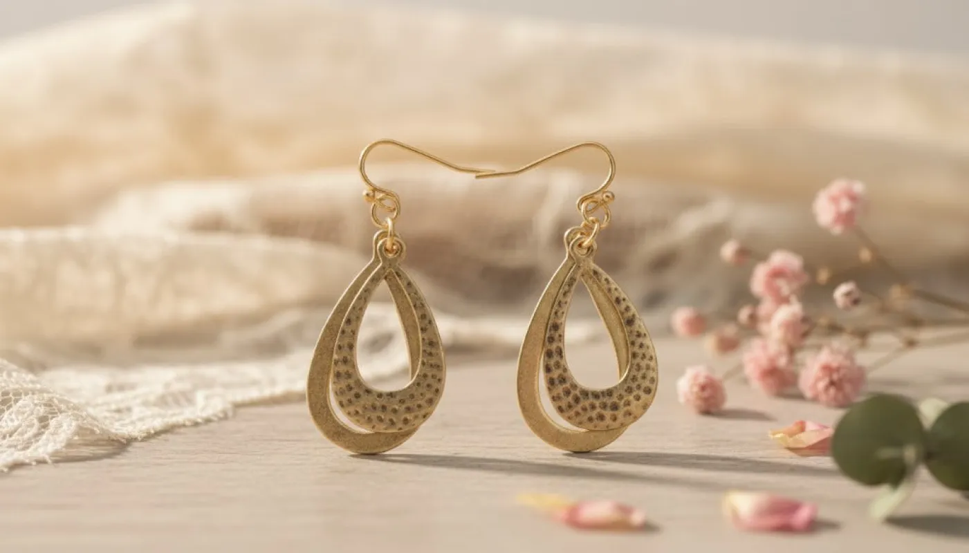 Gold Double Tear Drop Layer Earrings sold by Charming Charlie