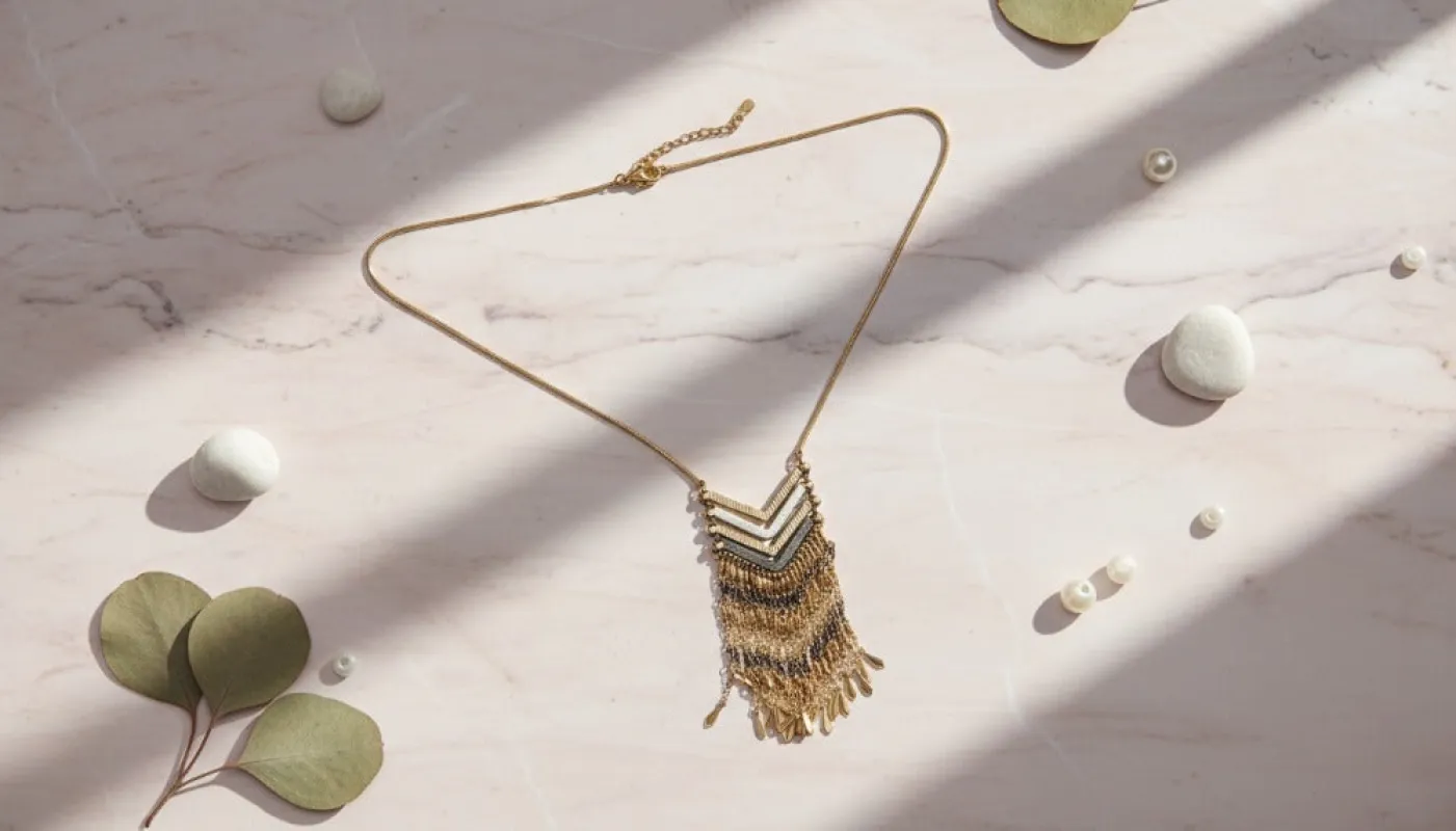 Golden Chevron Tassel Necklace sold by Charming Charlie