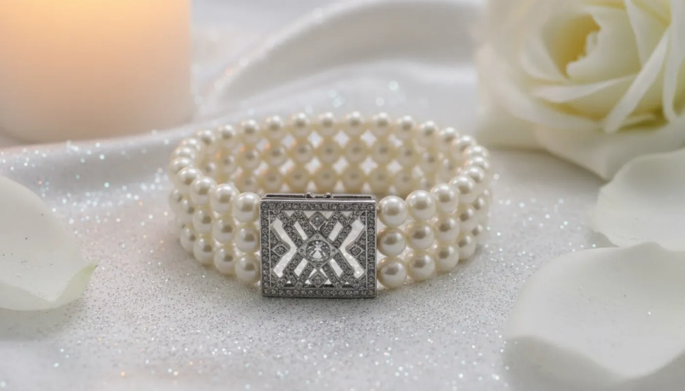 Pearl Bracelet with Decorative Crystal Clasp sold by Charming Charlie