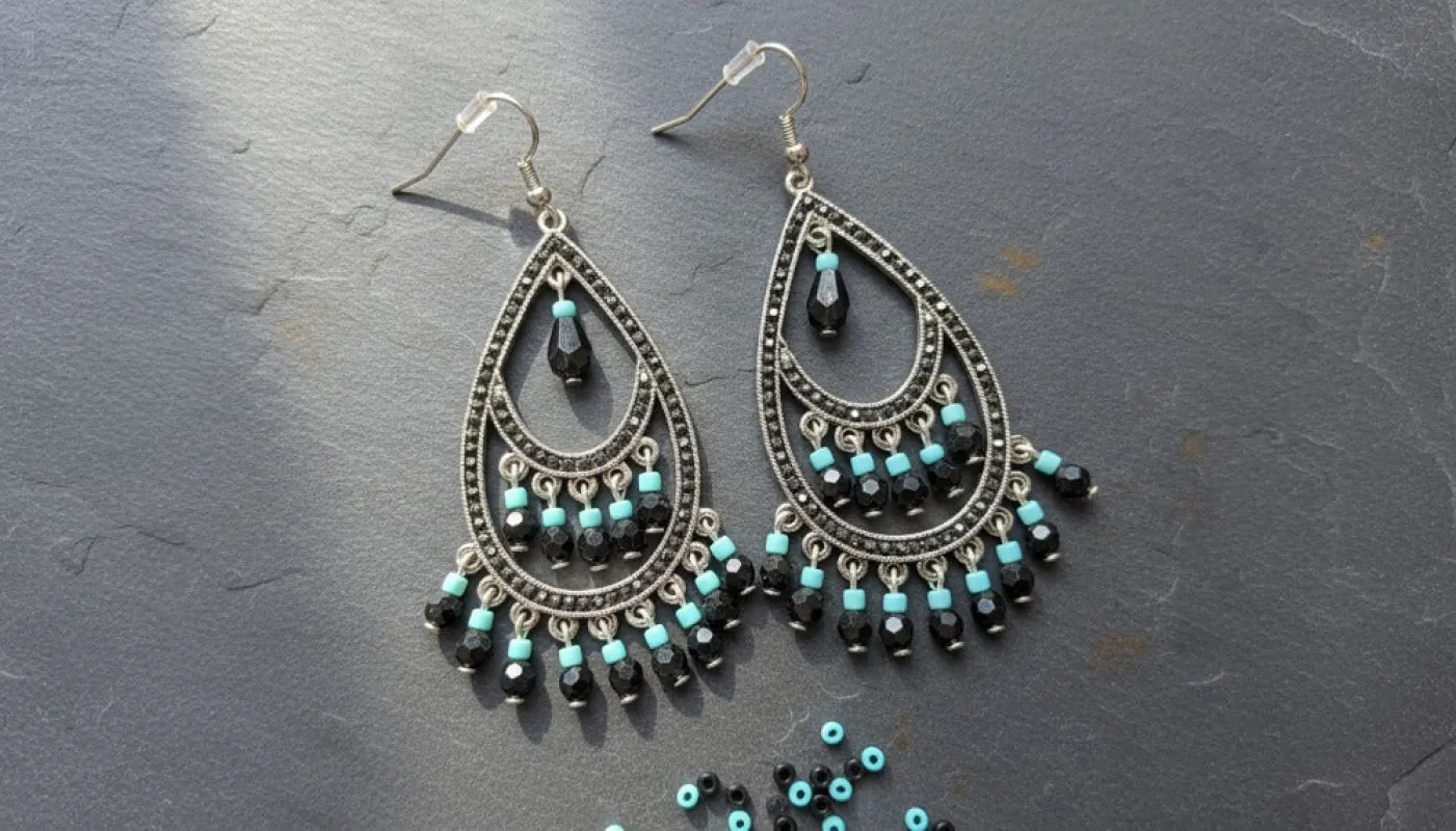Noir Beaded Teardrop Earrings sold by Charming Charlie