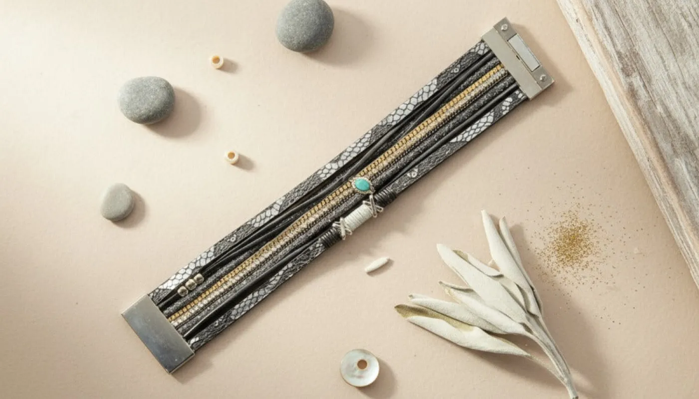 Boho Black Layered Bracelet with Turquoise Charm sold by Charming Charlie