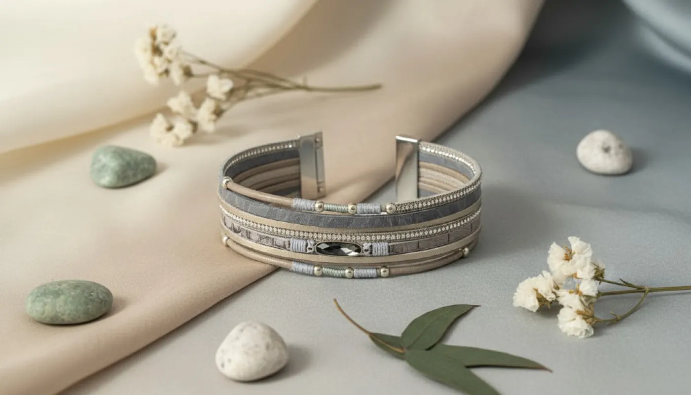 Neutral-Toned Layered Bracelet with Metallic Accents sold by Charming Charlie