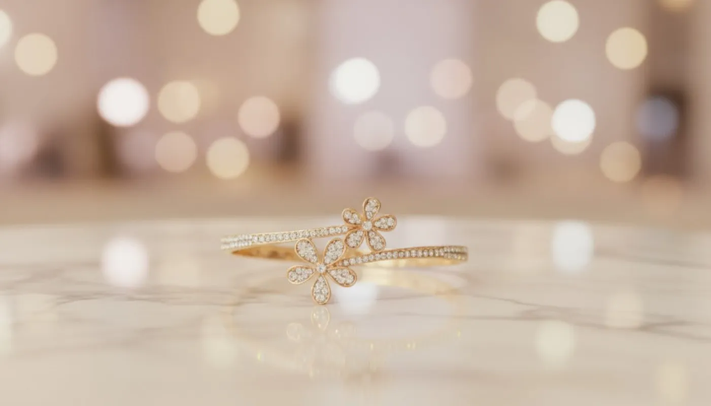 Sparkling Floral Gold Bangle sold by Charming Charlie