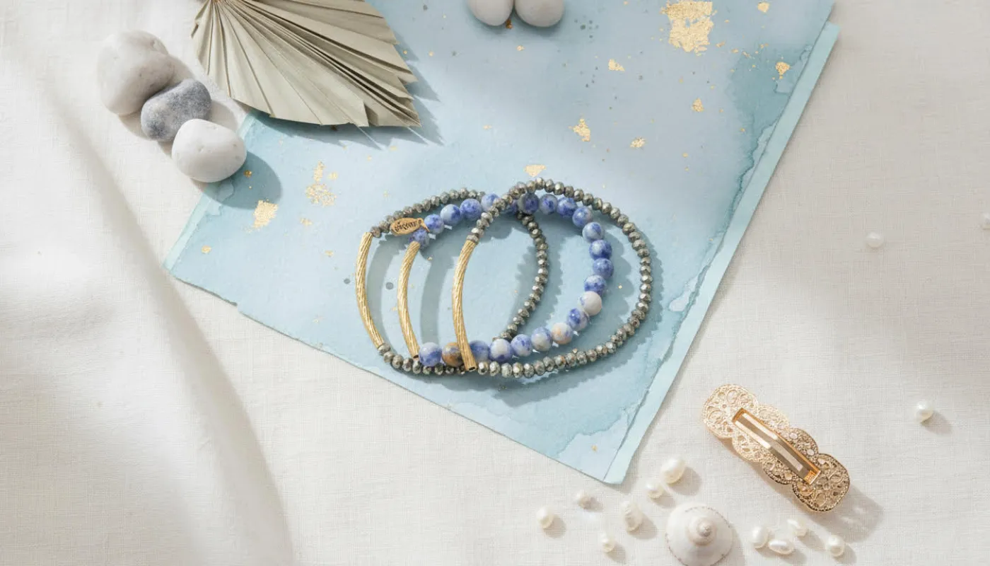 Blue and Gold Beaded Bracelet Set sold by Charming Charlie