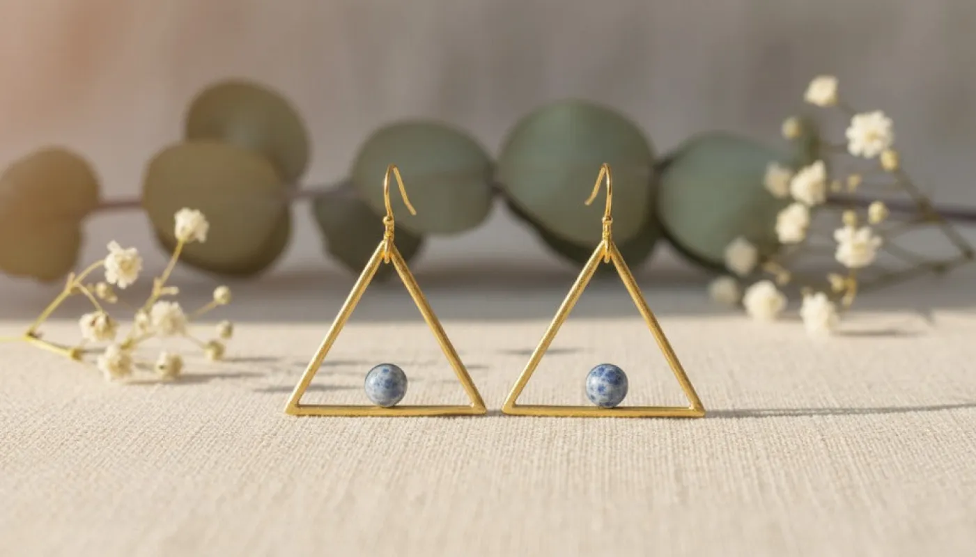 Gold Triangular Shaped Dangle Earrings with Blue Stone sold by Charming Charlie