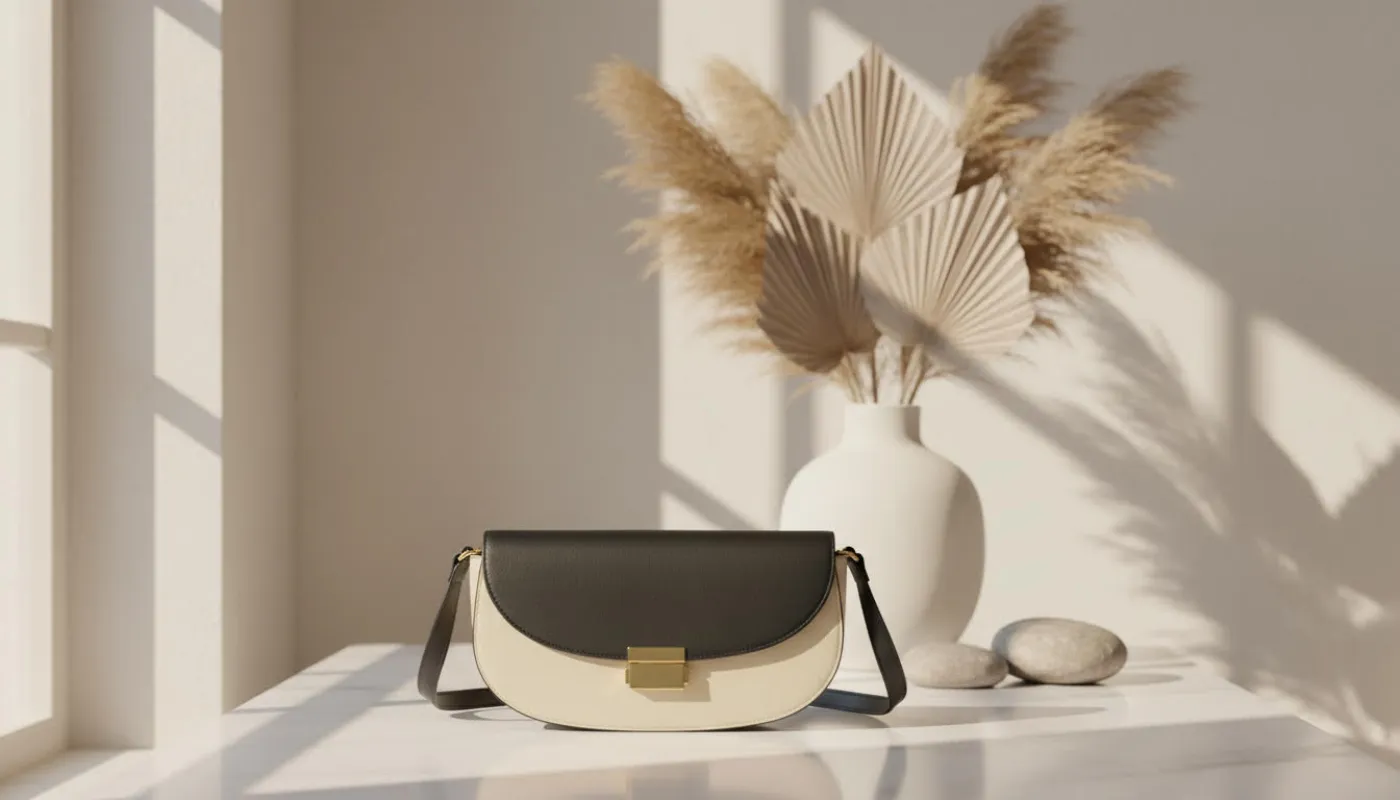 Chic Two-Tone Leather Handbag with Gold Clasp sold by Charming Charlie