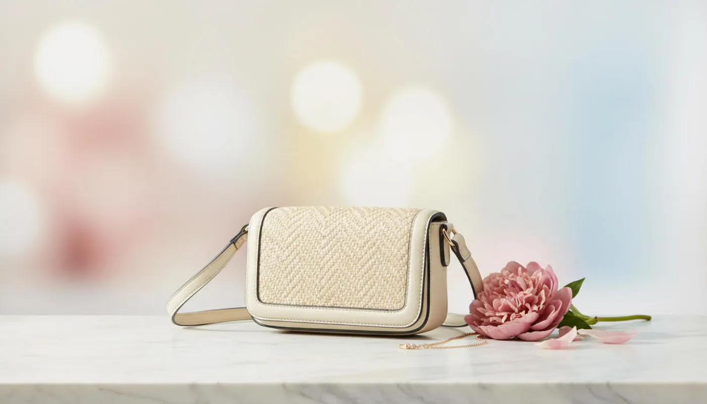 Chic Beige Woven Crossbody Bag sold by Charming Charlie