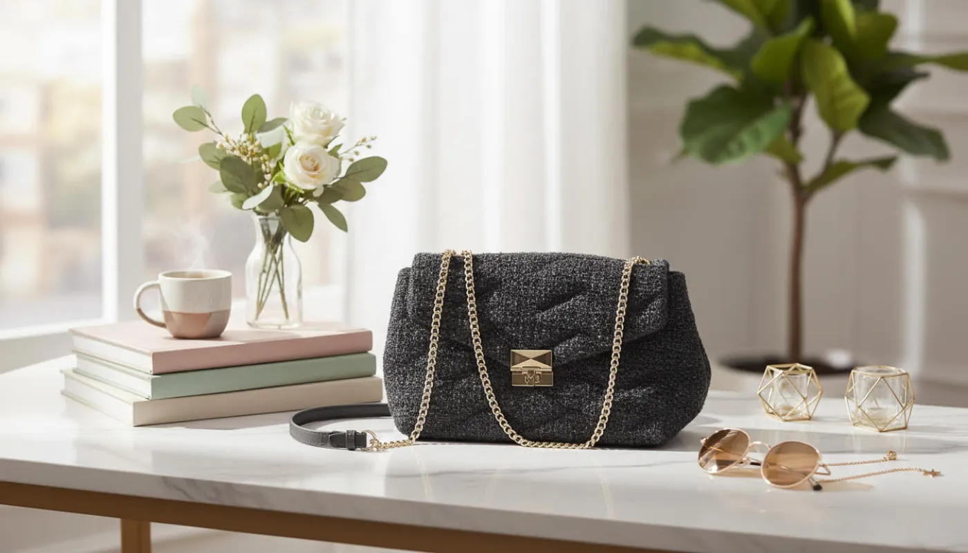 Black Textured Chain Bag sold by Charming Charlie