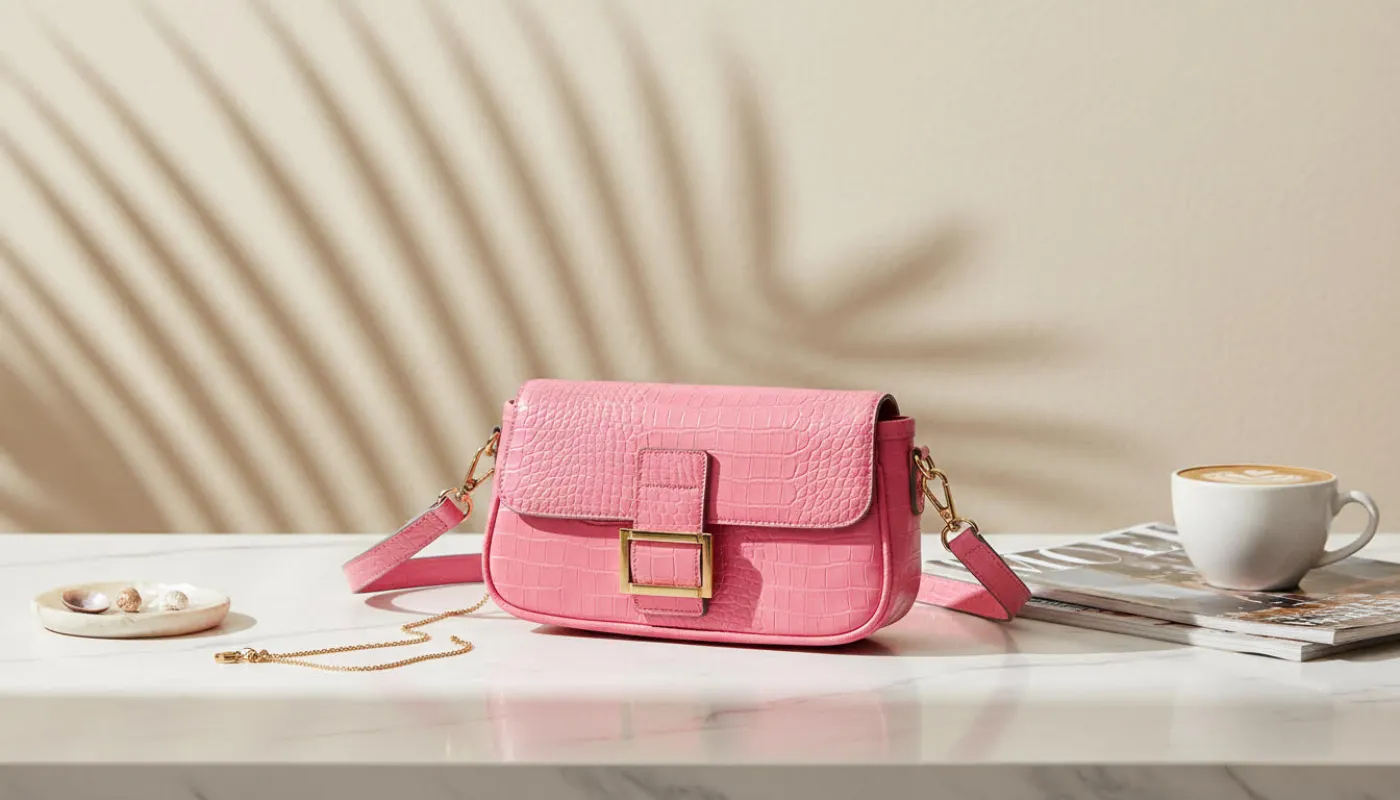 Pink Crocodile-Textured Shoulder Bag sold by Charming Charlie