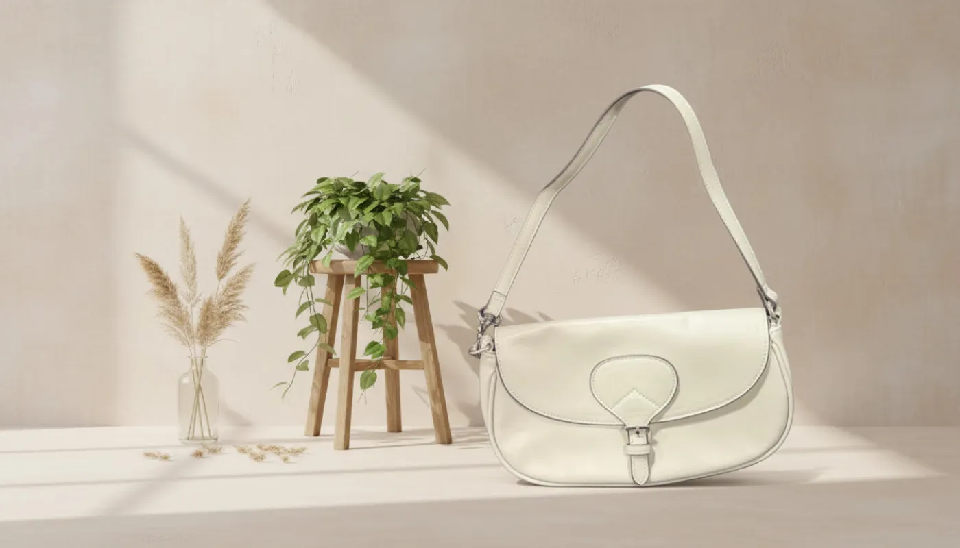 Cream Leather Shoulder Bag with Buckle sold by Charming Charlie