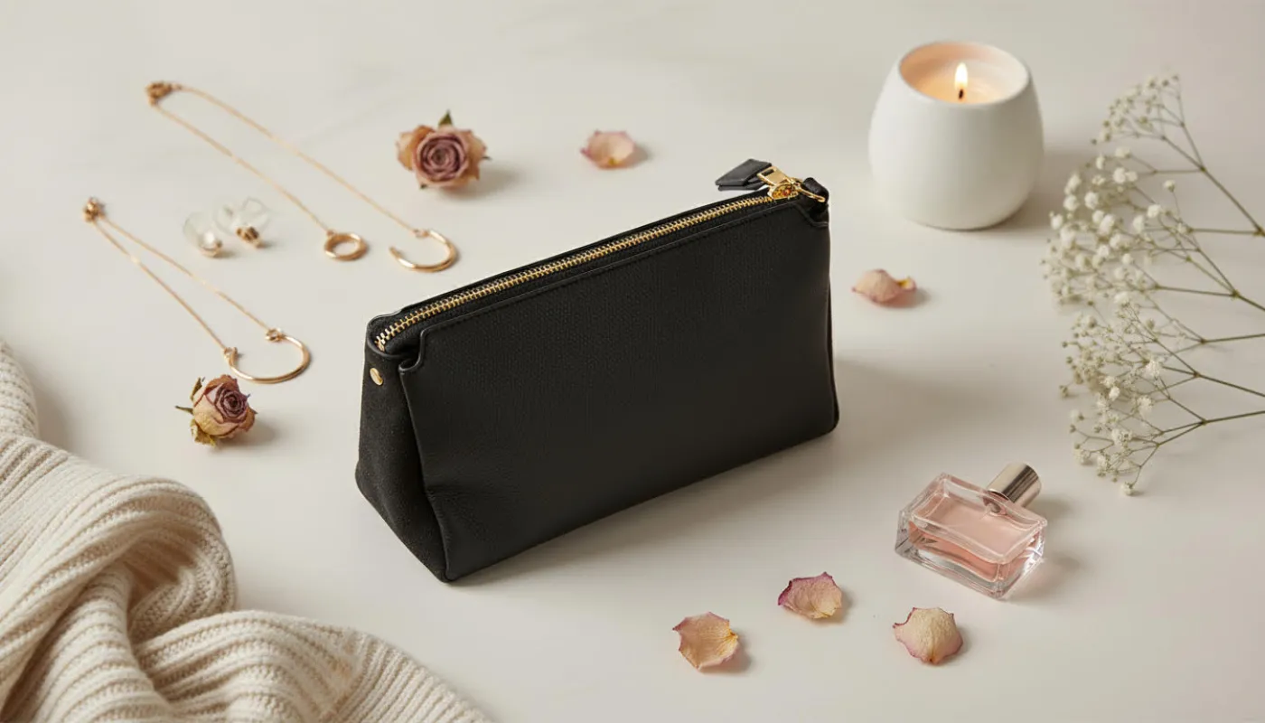 Black Leather Cosmetic Bag sold by Charming Charlie