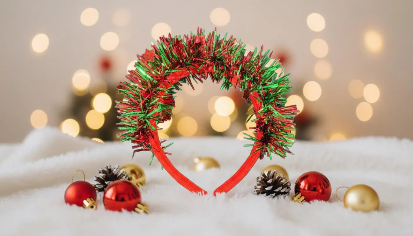 Red and Greed Christmas Tinsel Headband sold by Charming Charlie