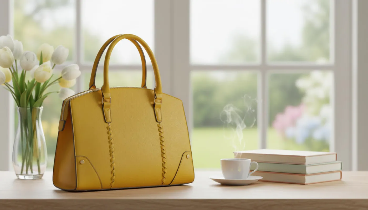 Yellow Handbag with Smooth Textured Leather, Double Top Handles sold by Charming Charlie