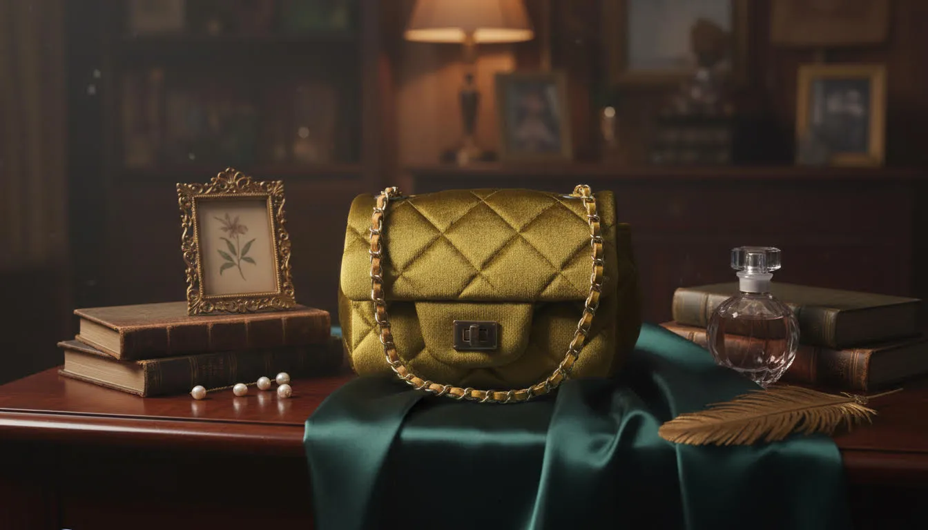 Luxurious Oive Quilted Handbag with Gold Chain sold by Charming Charlie