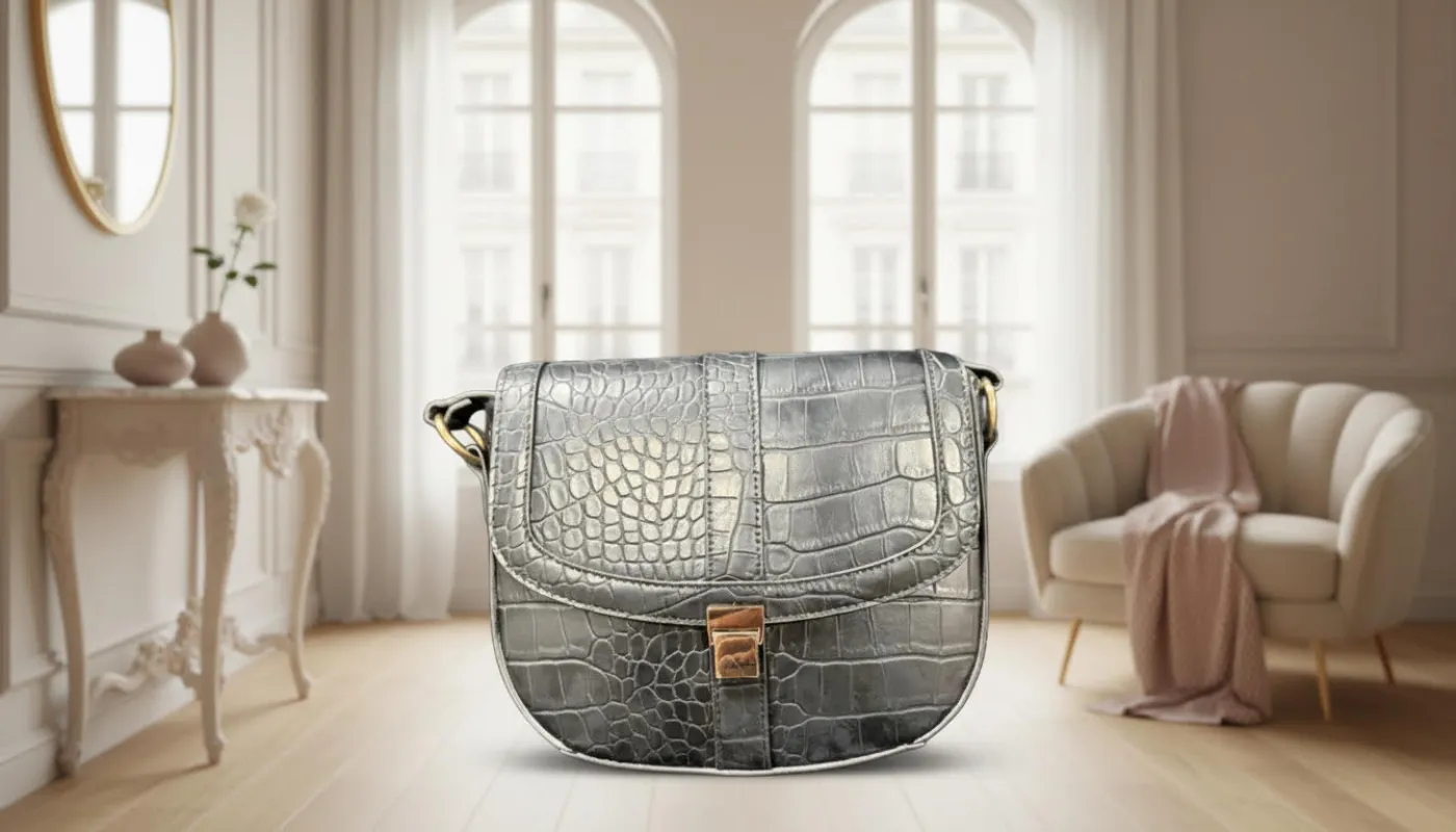 Silver Crocodile-Textured Shoulder Bag sold by Charming Charlie