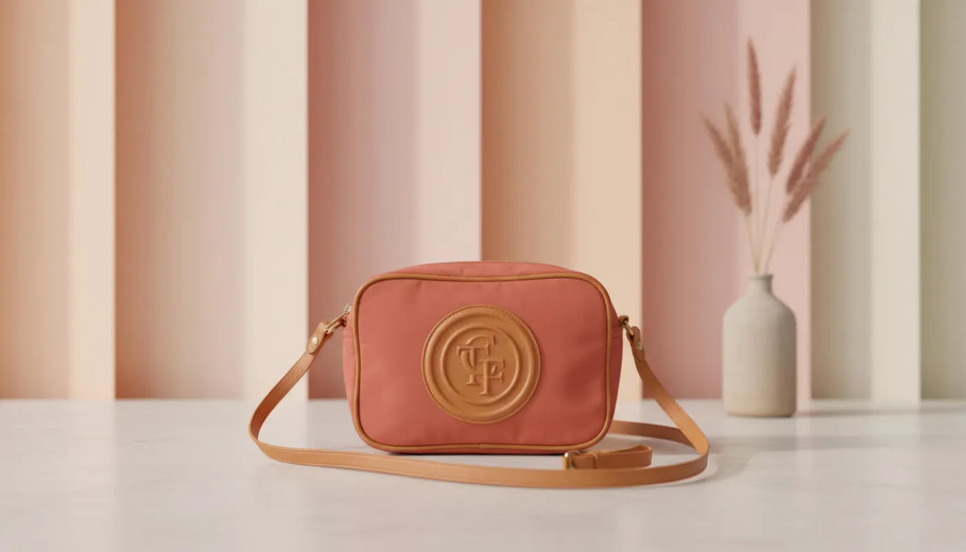 Elegant Coral Crossbody Bag with Tan Accents sold by Charming Charlie