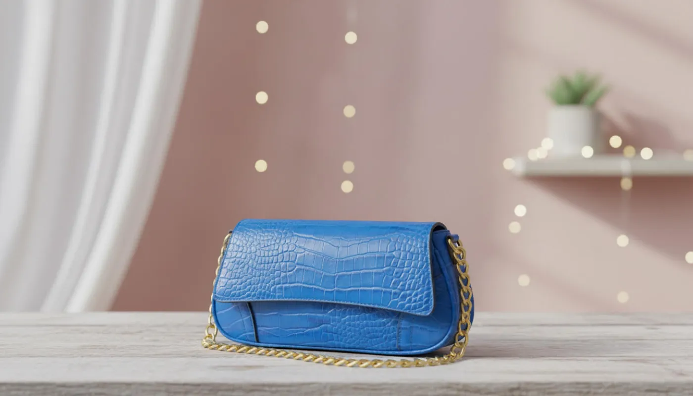 Blue Crocodile-Textured Handbag with Gold Chain sold by Charming Charlie