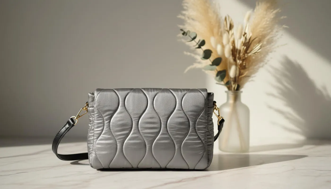 Sleek Quilted Silver Shoulder Bag sold by Charming Charlie