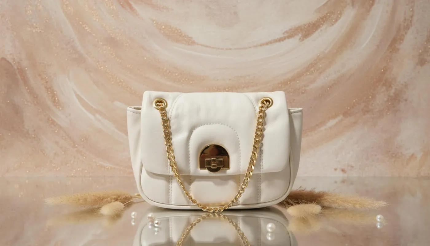 White Purse with Gold Chain sold by Charming Charlie