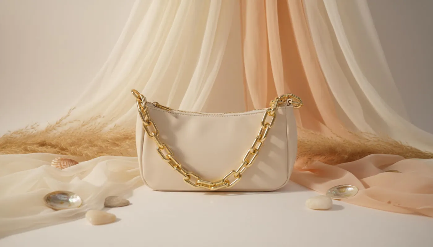 Cream Mini Shoulder Bag with Gold Chain sold by Charming Charlie
