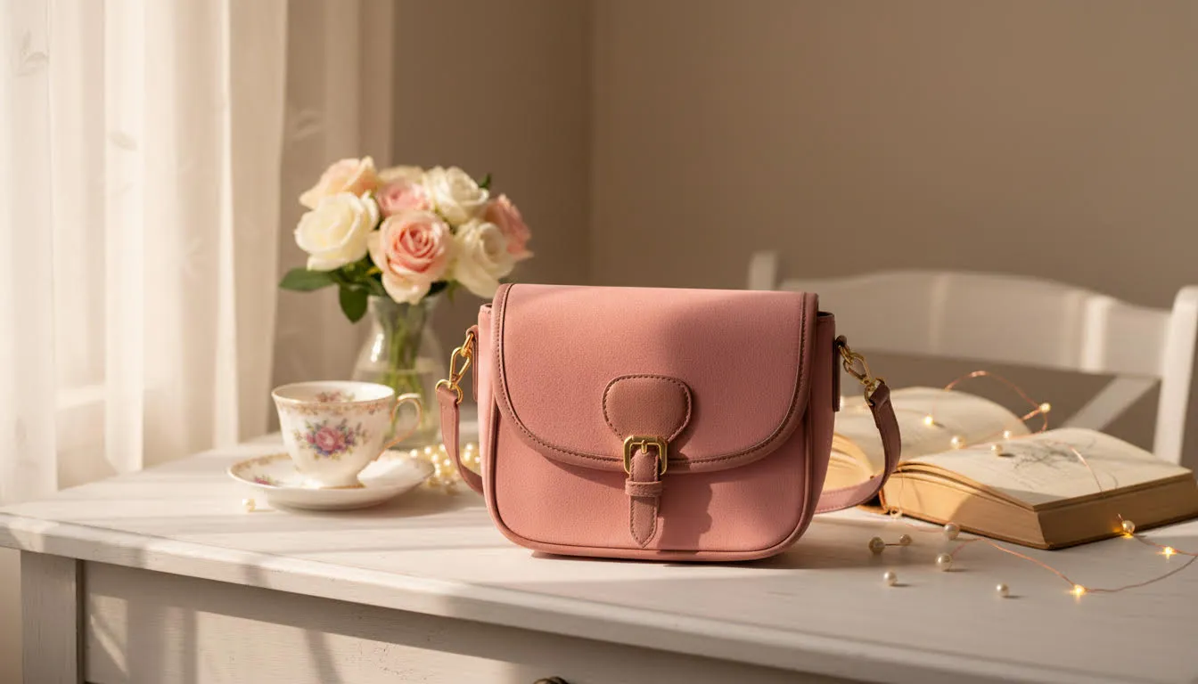 Soft Pink Crossbody Bag with Gold Buckle sold by Charming Charlie