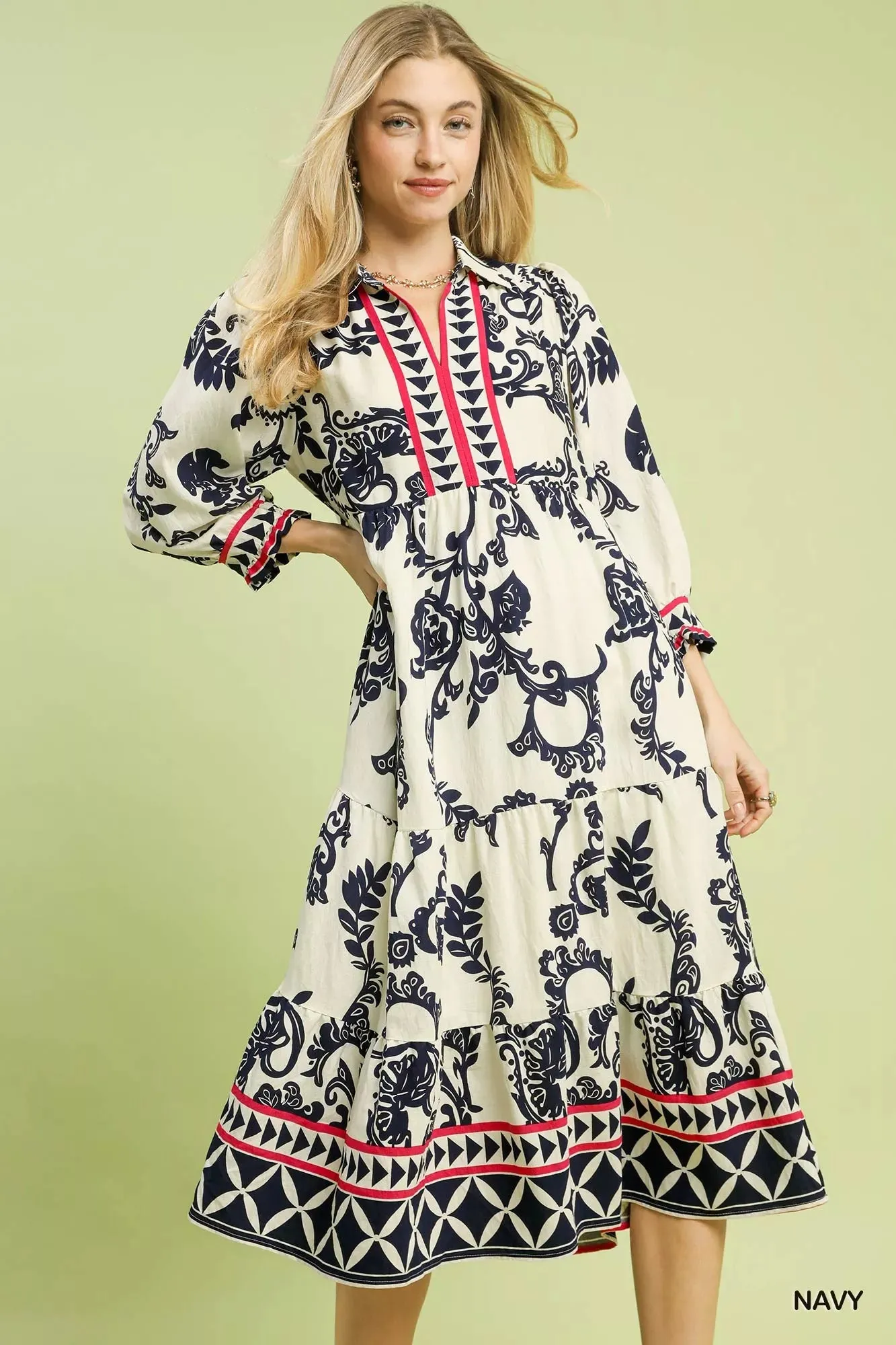 Umgee Boho Print Tiered Midi Dress sold by Charming Charlie
