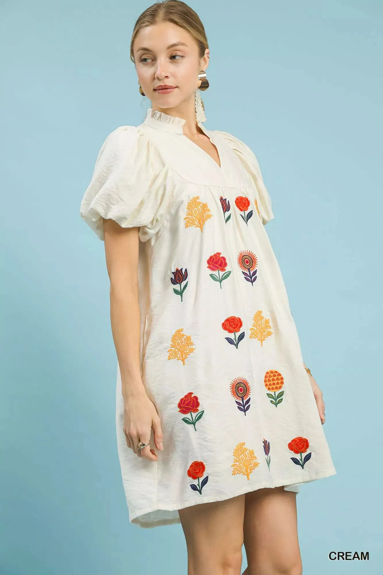 Umgee Floral Embroidered Puff Sleeve Mini Dress sold by Charming Charlie product image thumbnail 2