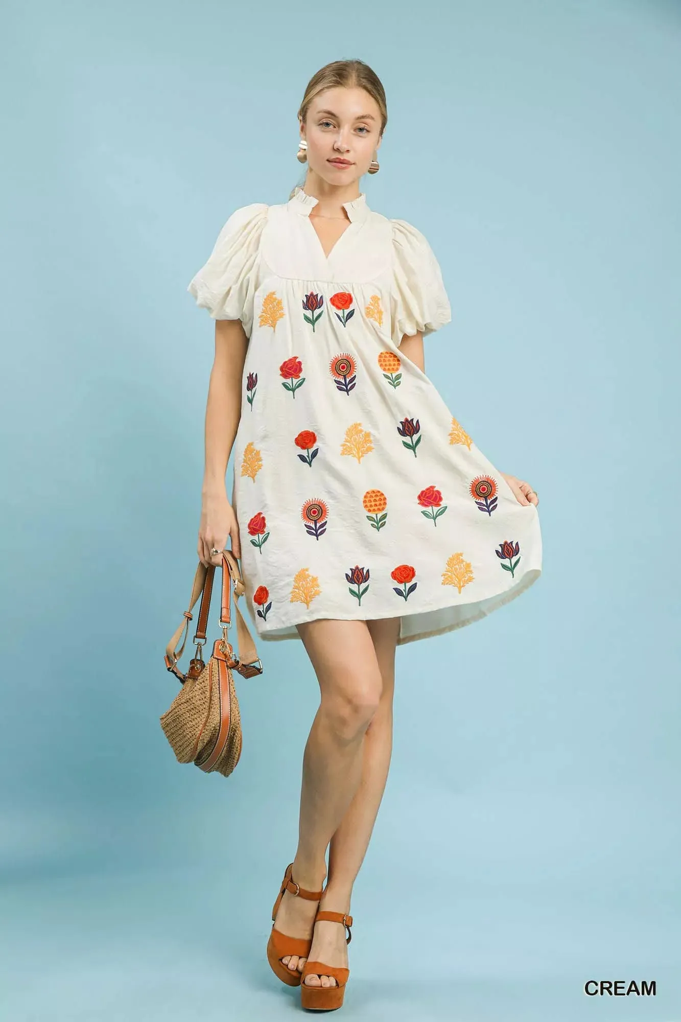 Umgee Floral Embroidered Puff Sleeve Mini Dress sold by Charming Charlie product image thumbnail 4