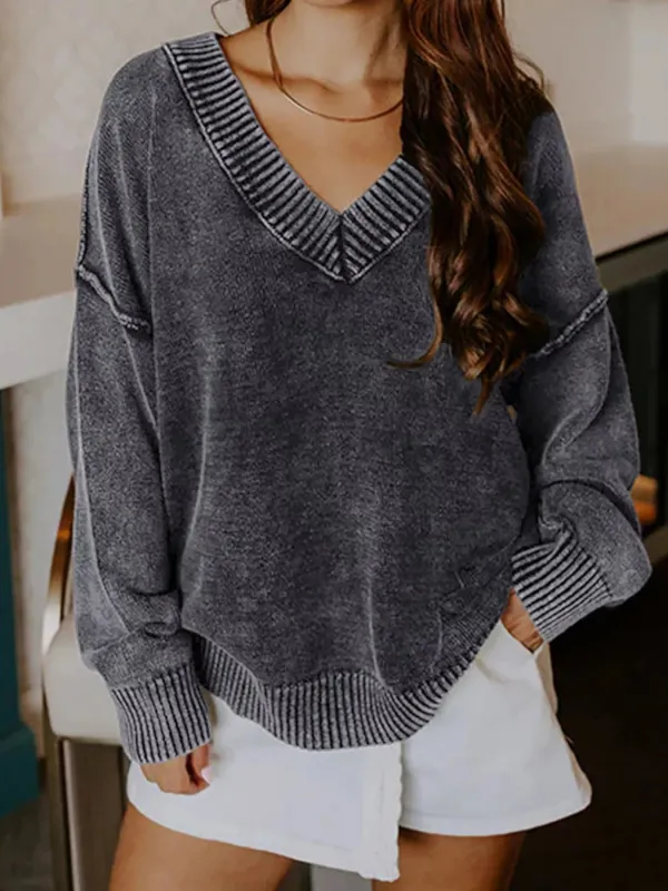 Wash V-Neck Long Sleeve Sweater sold by Charming Charlie