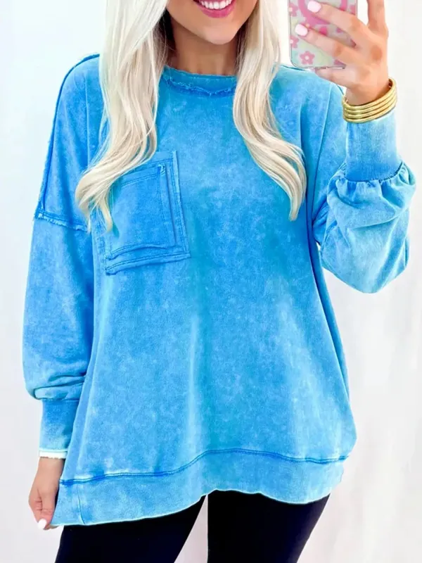 Mineral Wash Raw Seam Double Patched Pocket Sweatshirt sold by Charming Charlie