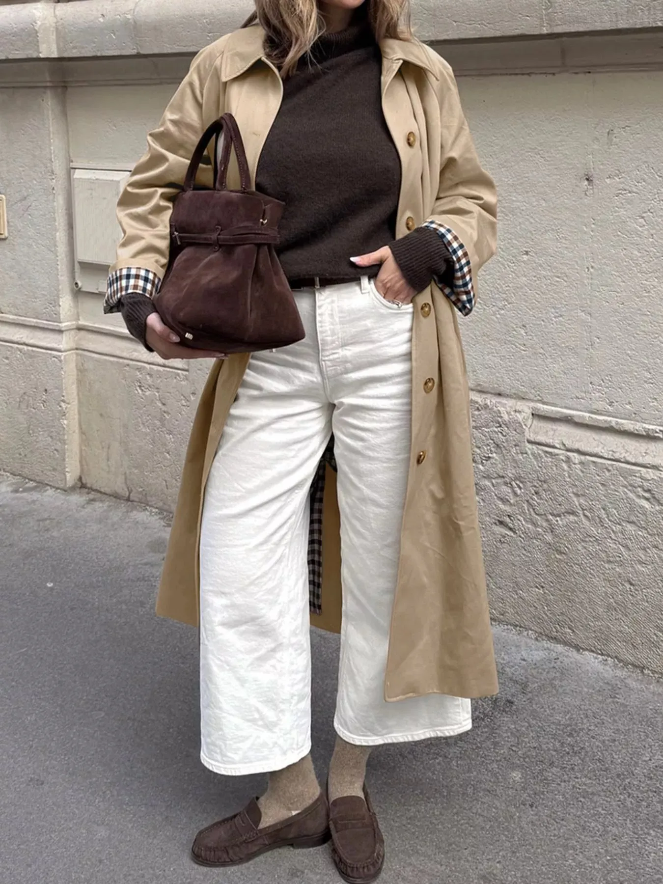 Checkered Lining Button Up Trench Coat sold by Charming Charlie product image thumbnail 5