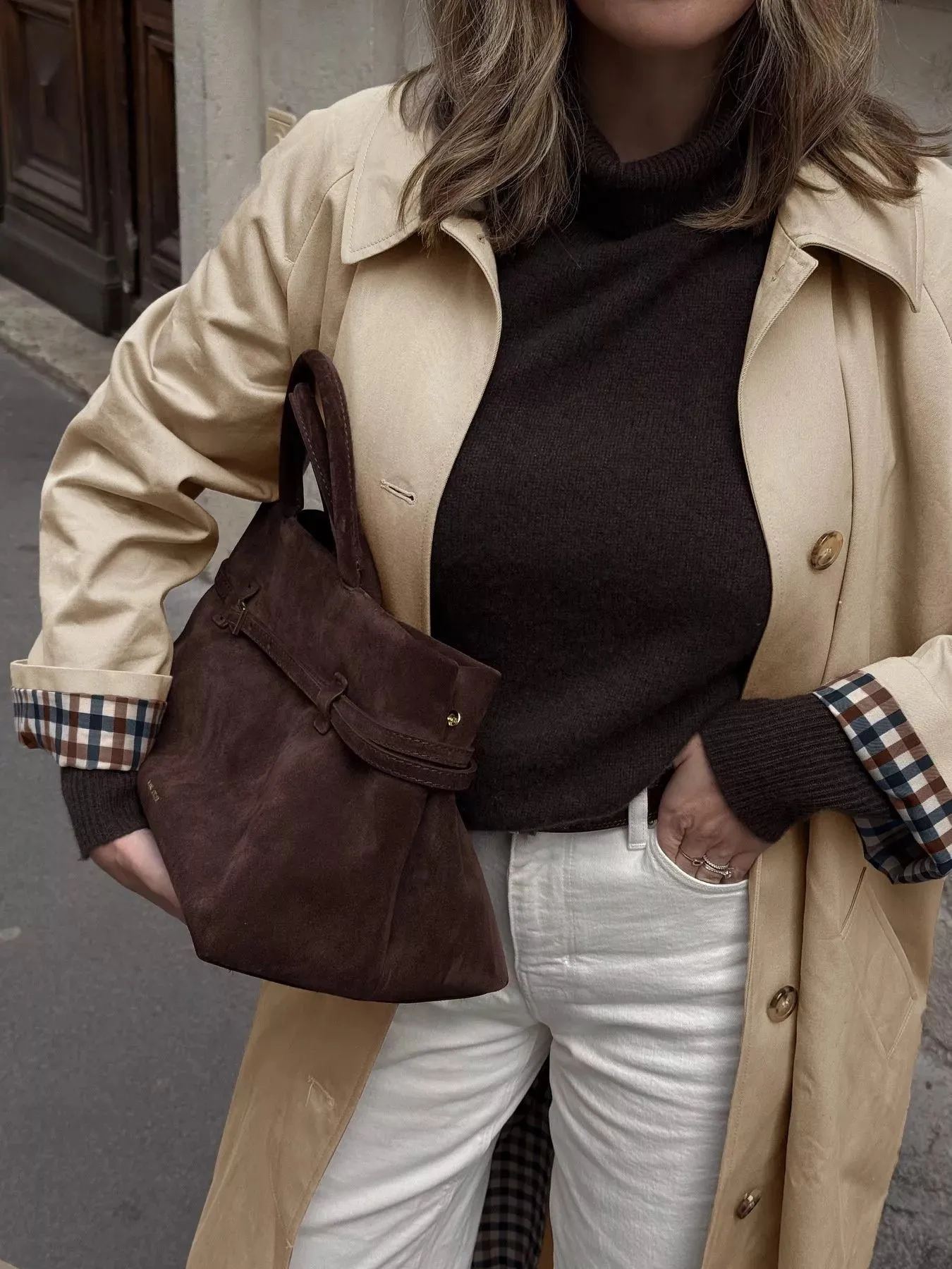 Checkered Lining Button Up Trench Coat sold by Charming Charlie product image thumbnail 3