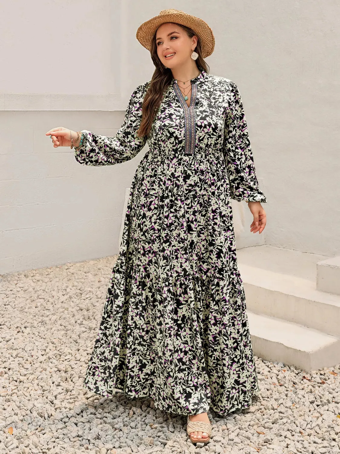 Plus Size Floral Print Long Sleeve Tiered Maxi Dress sold by Charming Charlie product image thumbnail 3