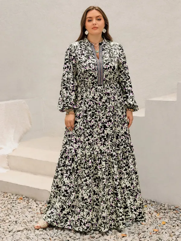 Plus Size Floral Print Long Sleeve Tiered Maxi Dress sold by Charming Charlie