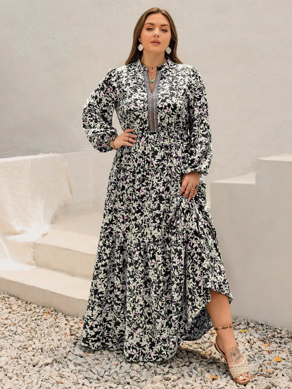Plus Size Floral Print Long Sleeve Tiered Maxi Dress sold by Charming Charlie product image thumbnail 2